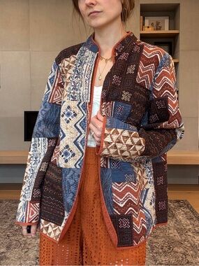 Lightweight Boho Patchwork Quilted Jacket - Multicolor. Likely large to xl